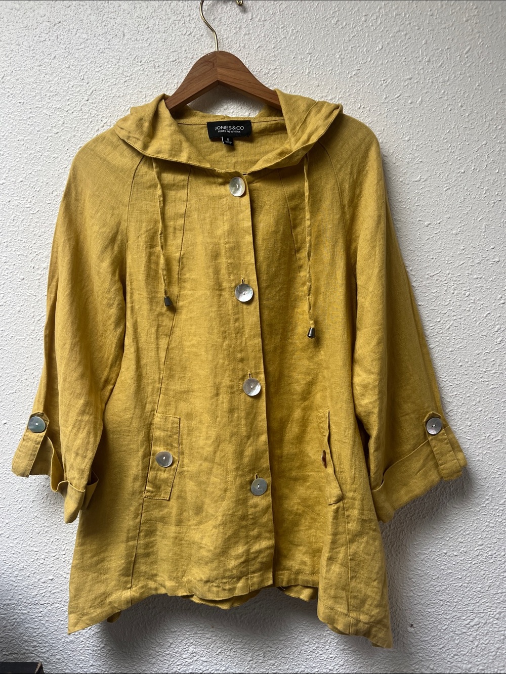 Mustard Yellow Hooded 100% Linen Jacket